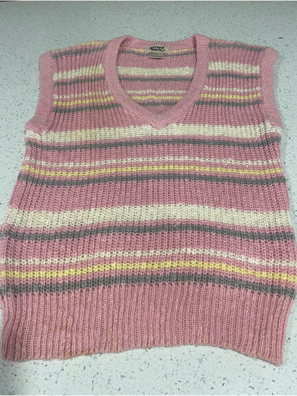 Vintage Gerald Works Striped V-Neck Oversized Knit Sweater Vest